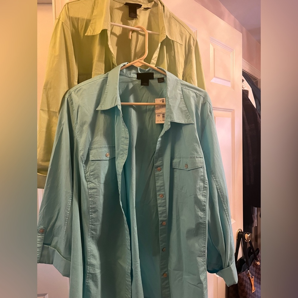 Two button down tops- Line green and sky blue